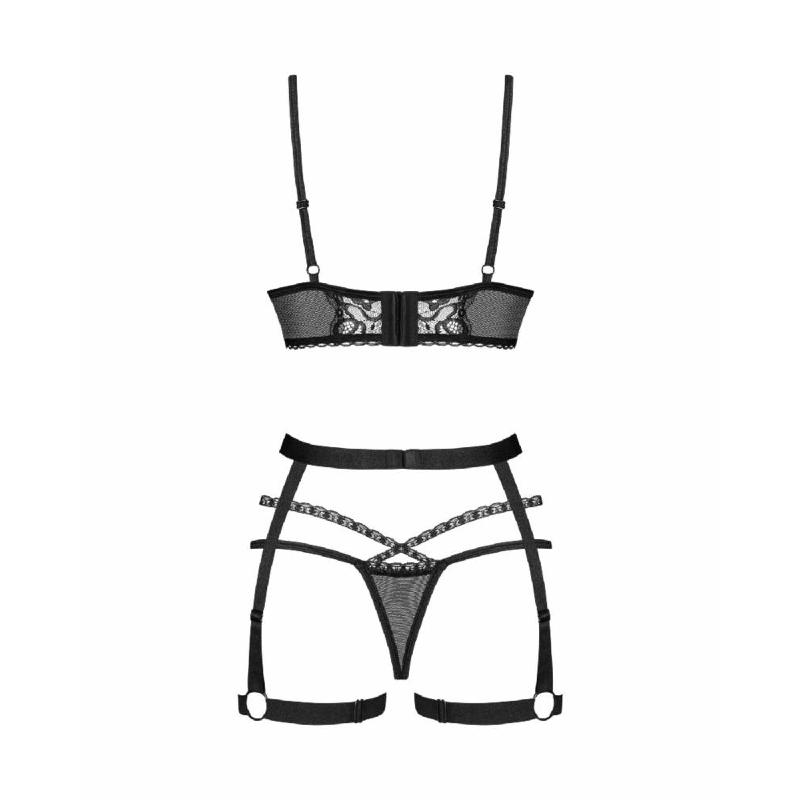 Комплект Obsessive Blomentis 3-pcs set, M/L, м’який ліф, стрінги зі стрепами, пояс із гартерами