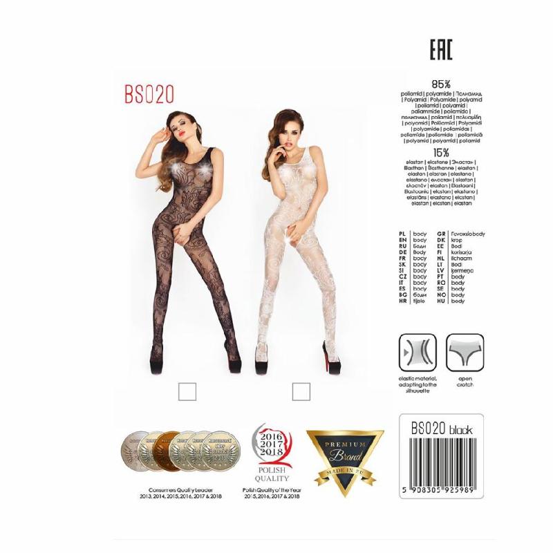 Бодістокінг Passion BS020 white, комбінезон, фантазійний візерунок