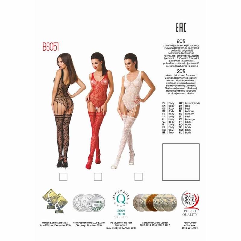 Бодістокінг Passion BS051 red, комбінезон, імітація панчіх і боді