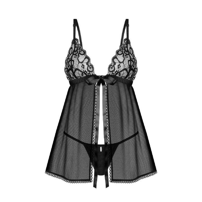 Сорочка бебі-дол Obsessive Blomentis babydoll & thong, XL/2XL, мереживний ліф, стрінги в комплекті