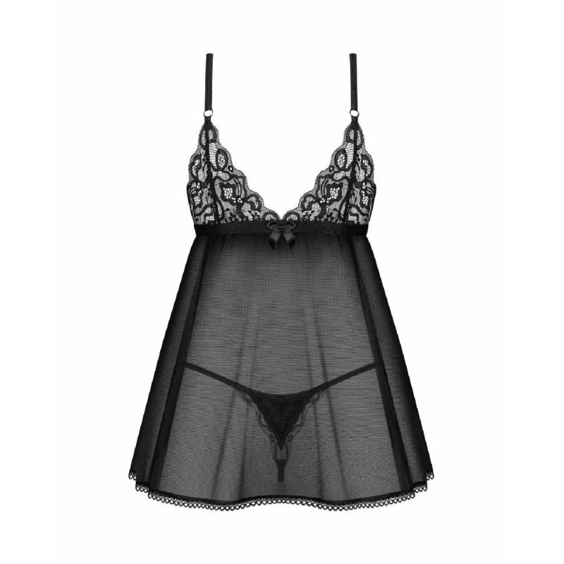 Сорочка бебі-дол Obsessive Blomentis babydoll & thong, XS/S, мереживний ліф, стрінги в комплекті