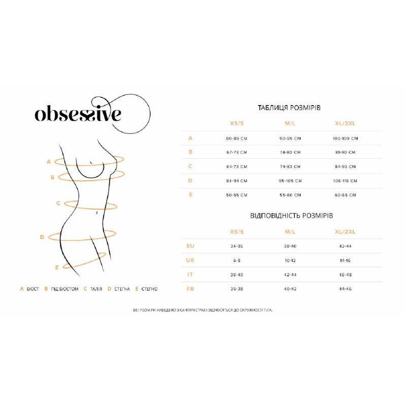 Пеньюар Obsessive Lobellis chemise & thong, XS/S, чорний, мереживне оздоблення, стрінги в комплекті