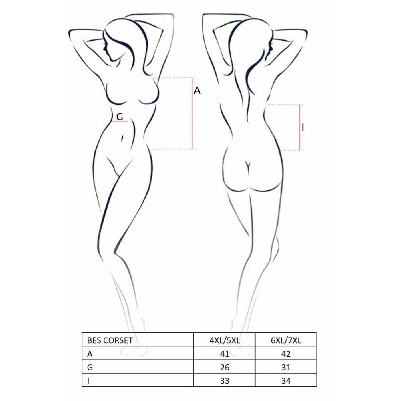 Корсет під латекс з пажами Passion BES CORSET 6XL/7XL, black, стрінги, шнурівка