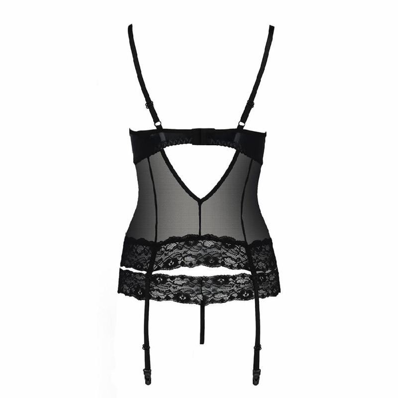 Корсет з відкритими грудьми Passion Exclusive NORTH CORSET S/M, black, пажі, трусики, шнурівка
