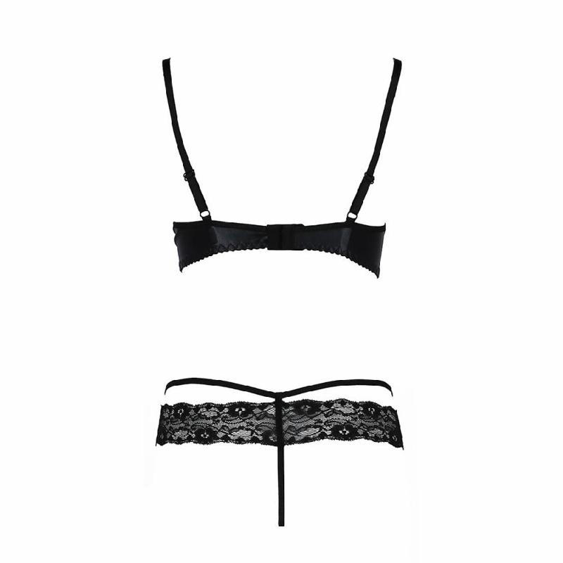 Комплект білизни Passion Exclusive NORTH SET L/XL, black, ліф і трусики з елементами під латекс
