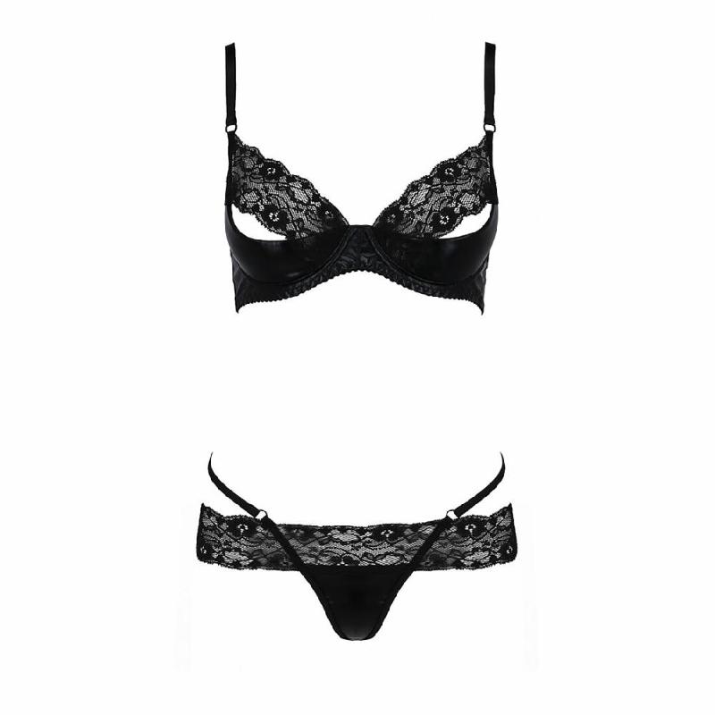 Комплект білизни Passion Exclusive NORTH SET S/M, black, ліф и трусики з елементами під латекс