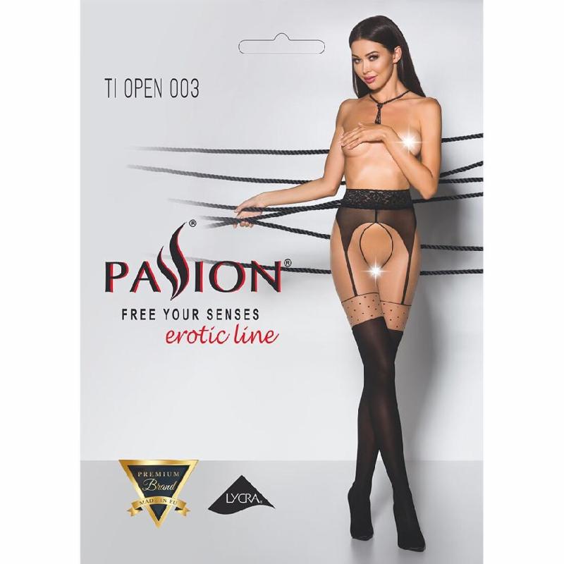 Еротичні колготки Passion TIOPEN 003 1/2 (20/40 den), nero, імітація панчох і пояса