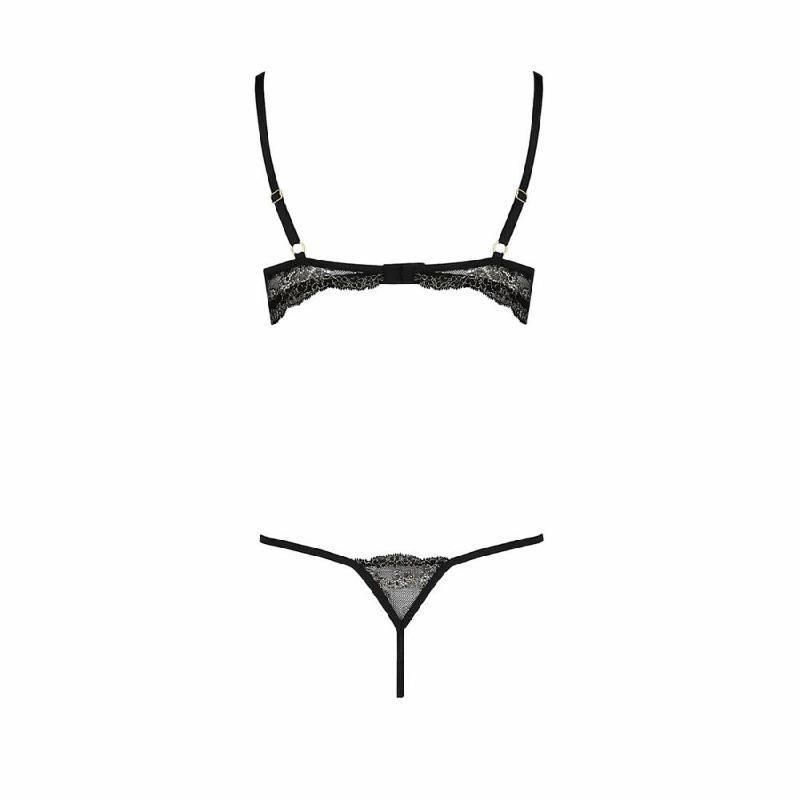 Комплект білизни Passion Exclusive VALERY SET OpenBra XXL/XXXL black, стрепи, трусики, відкритий ліф