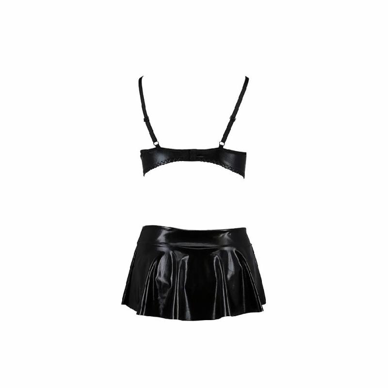 Комплект білизни під латекс Passion DEBY SET XXL/XXXL, black, ліф, мініспідничка, стрінги