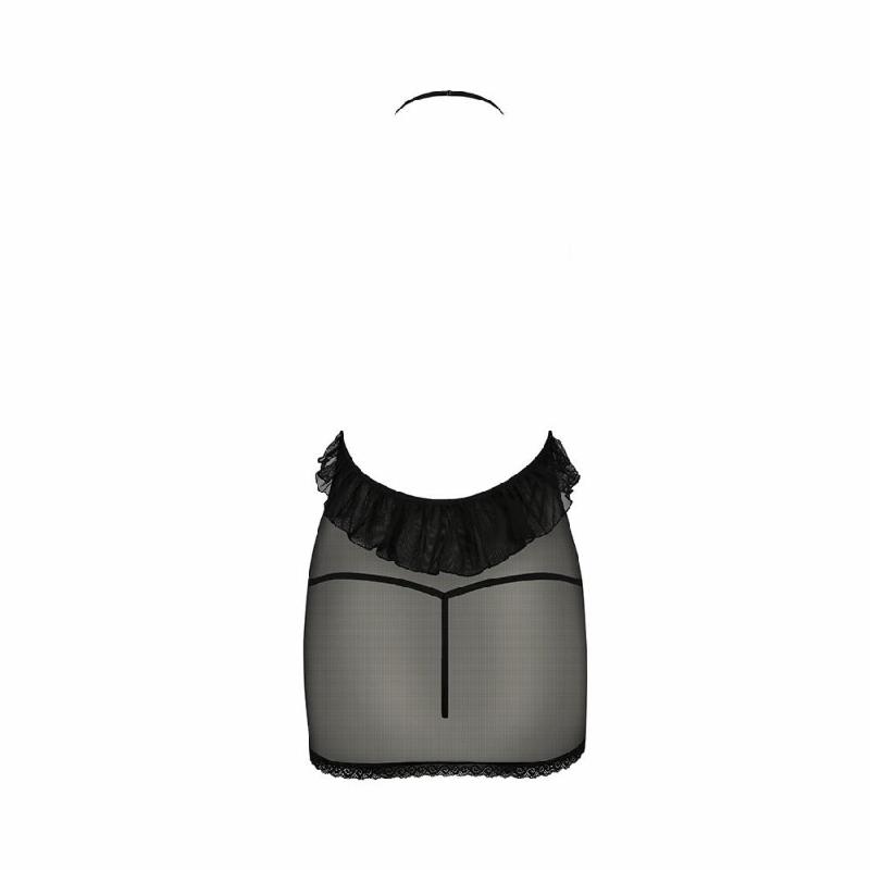 Сорочка прозора приталена Passion ERZA CHEMISE L/XL, black, трусики