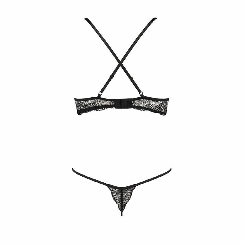 Комплект білизни Passion Exclusive QUENTRIS BIKINI S/M, black, стрінги і напіввідкритий ліф