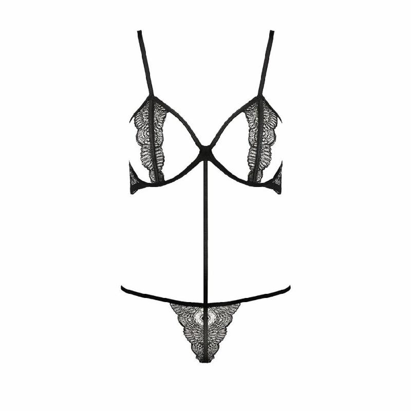 Комплект білизни Passion Exclusive QUENTRIS BIKINI XXL/XXXL, black, стрінги і напіввідкритий ліф