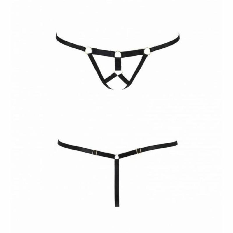 Трусики стрінги зі стреп Passion Exclusive ARMANDA THONG L/XL, black