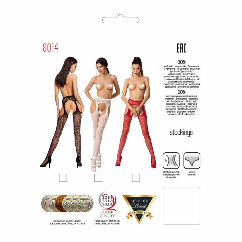 Мереживні колготки-бодістокінги Passion S014 One Size, White, імітація панчіх та пояса з гартерами