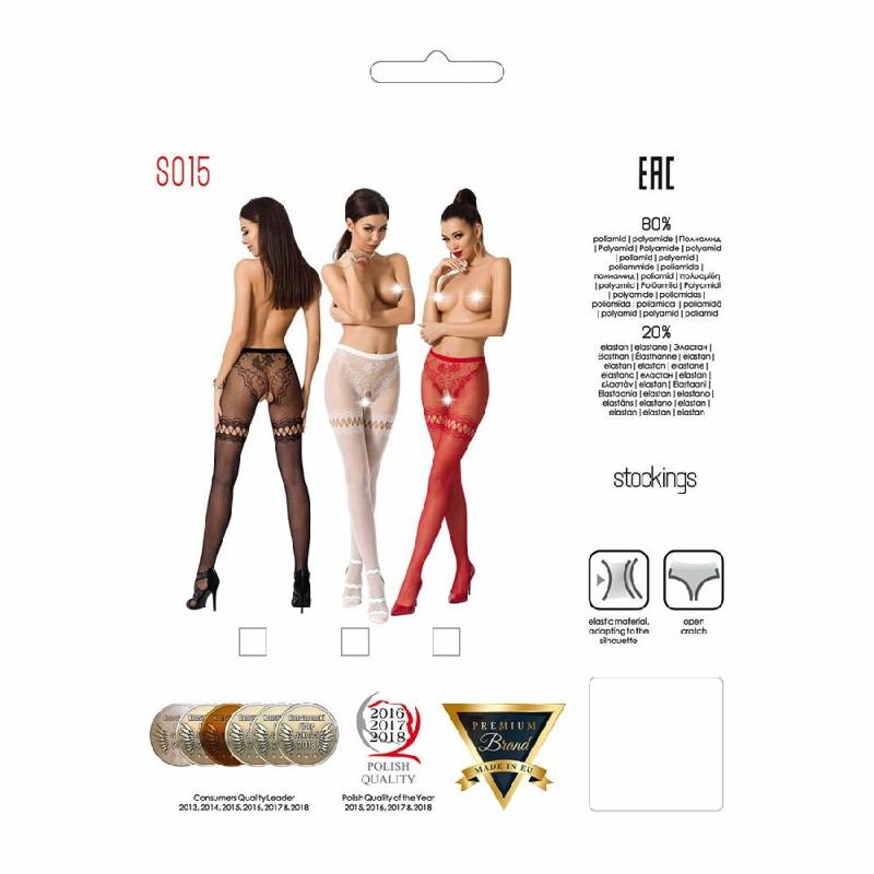 Сітчасті колготки з відкритим доступом Passion S015 One Size, Black, імітація панчіх і трусиків