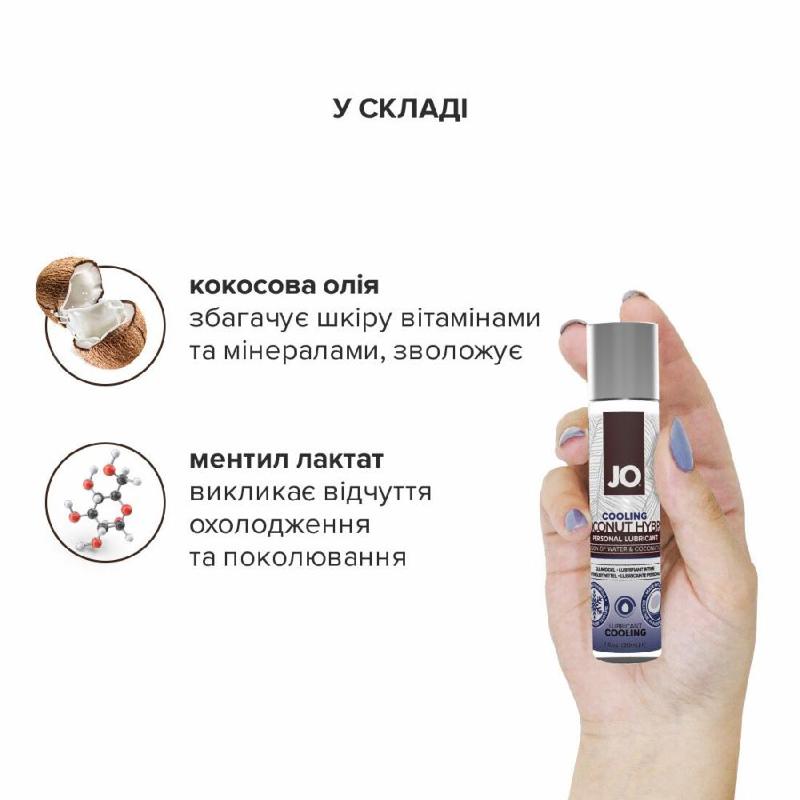 Охолоджувальна змазка-крем з кокосовою олією JO Coconut Hybrid COOLING (30 мл) біла