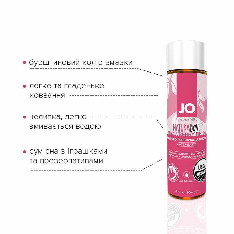 Змазка на водній основі JO NATURALOVE Strawberry (120 мл) з екстрактом ромашки та листя агави