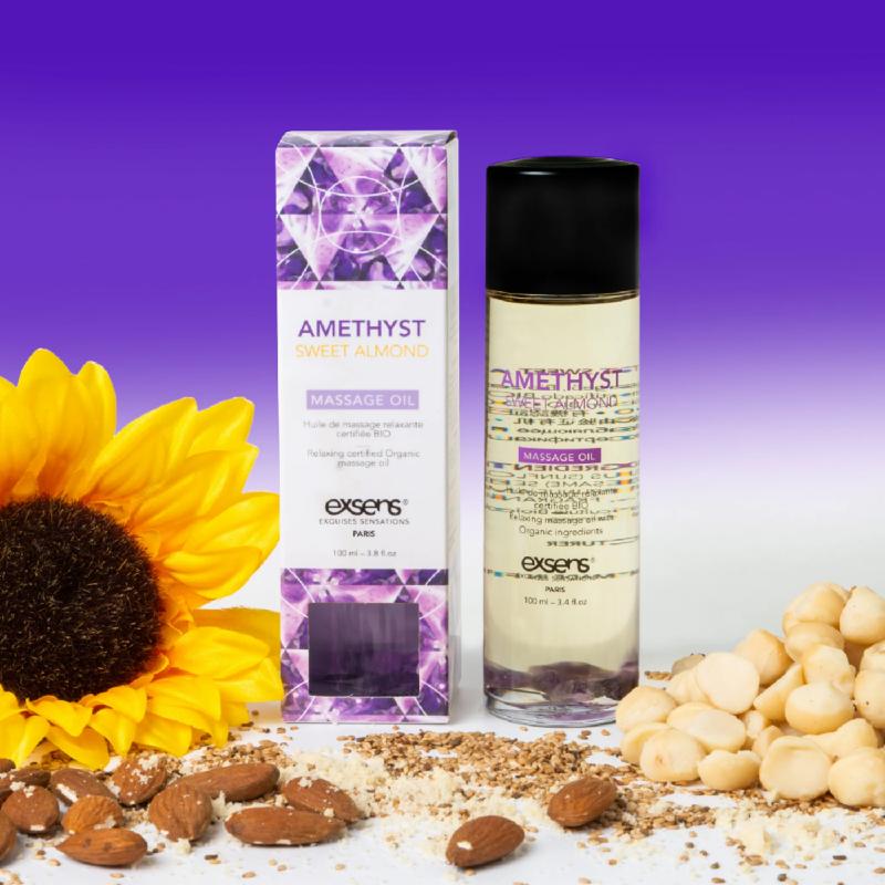 Масажна олія EXSENS Amethyst Sweet Almond (розслаблювальна, з аметистом) 100мл, натуральна