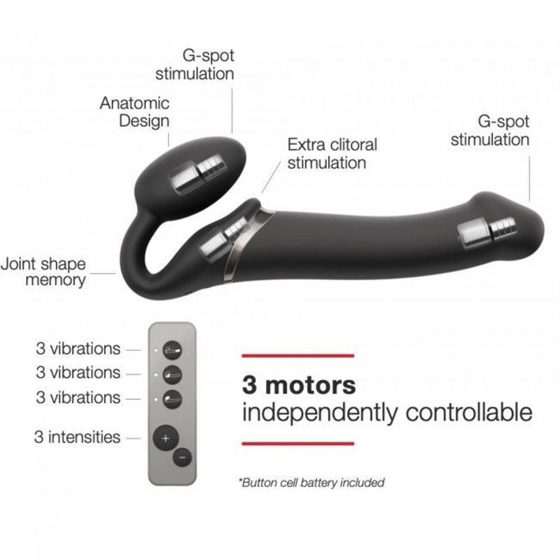Безремінний страпон з вібрацією Strap-On-Me Vibrating Black M, діаметр 3,8см, пульт ДК, регульований