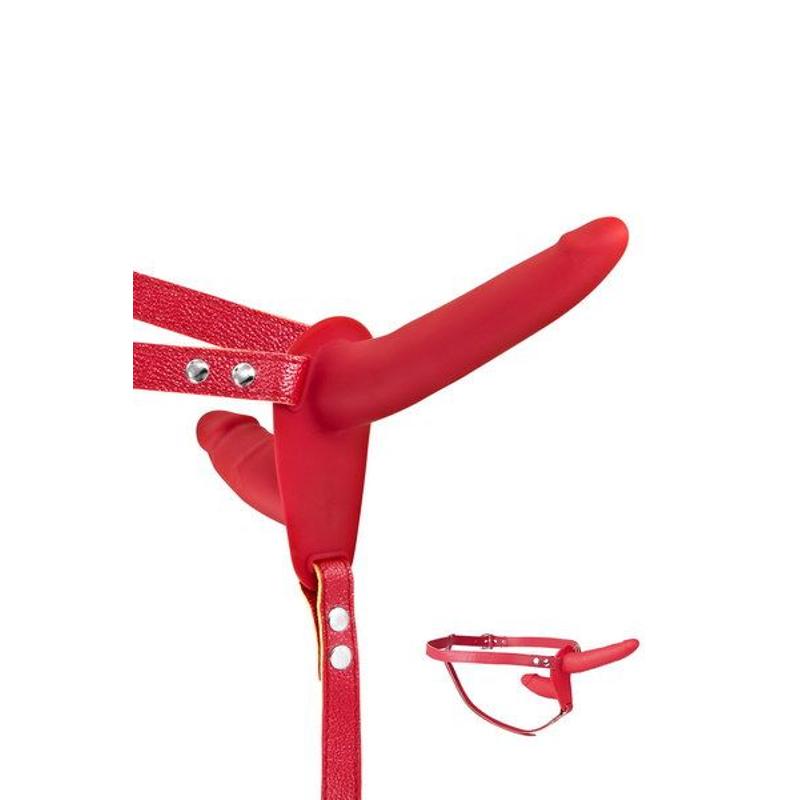 Подвійний страпон Fetish Tentation Strap-On with Double Dildo Red - зображення 1