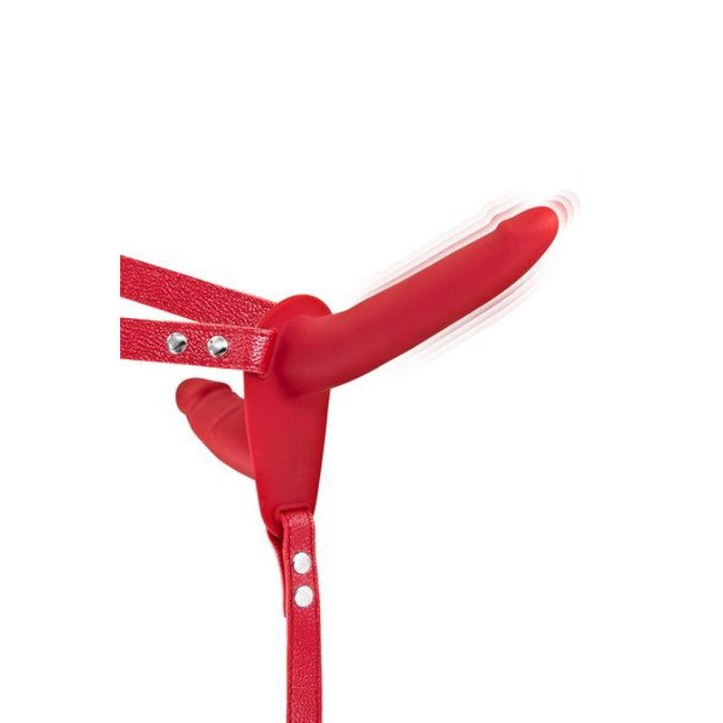 Подвійний страпон з вібрацією Fetish Tentation Vibrating Strap-On with Double Dildo Red - зображення 1