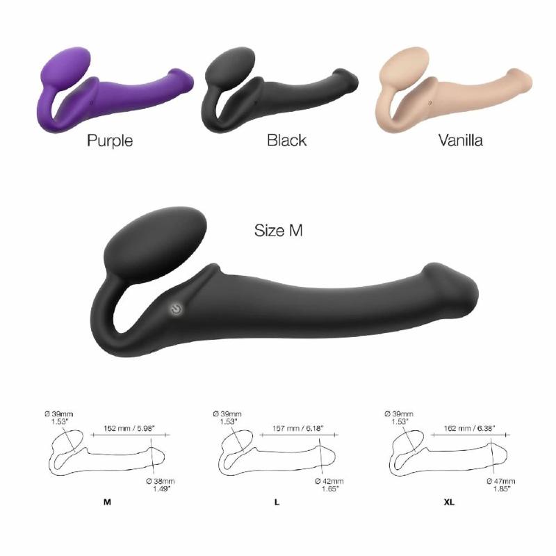 Безремінний страпон з вібрацією Strap-On-Me Vibrating Violet M, діаметр 3,8 см, пульт ДК, регульований