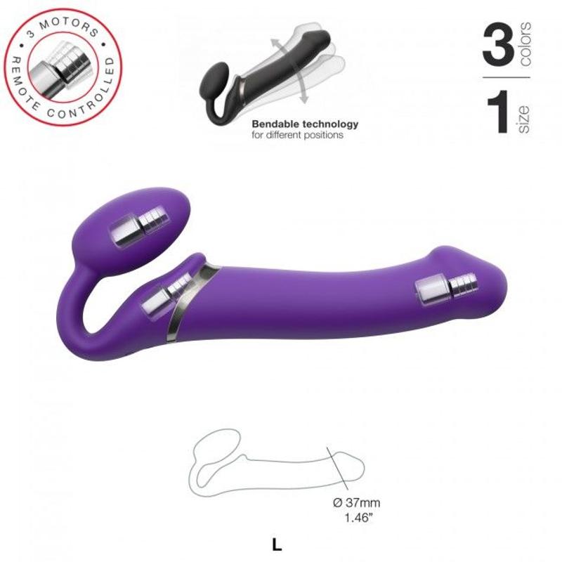 Безремінний страпон з вібрацією Strap-On-Me Vibrating Violet L, діам. 4,2 см, пульт ДК, регульований