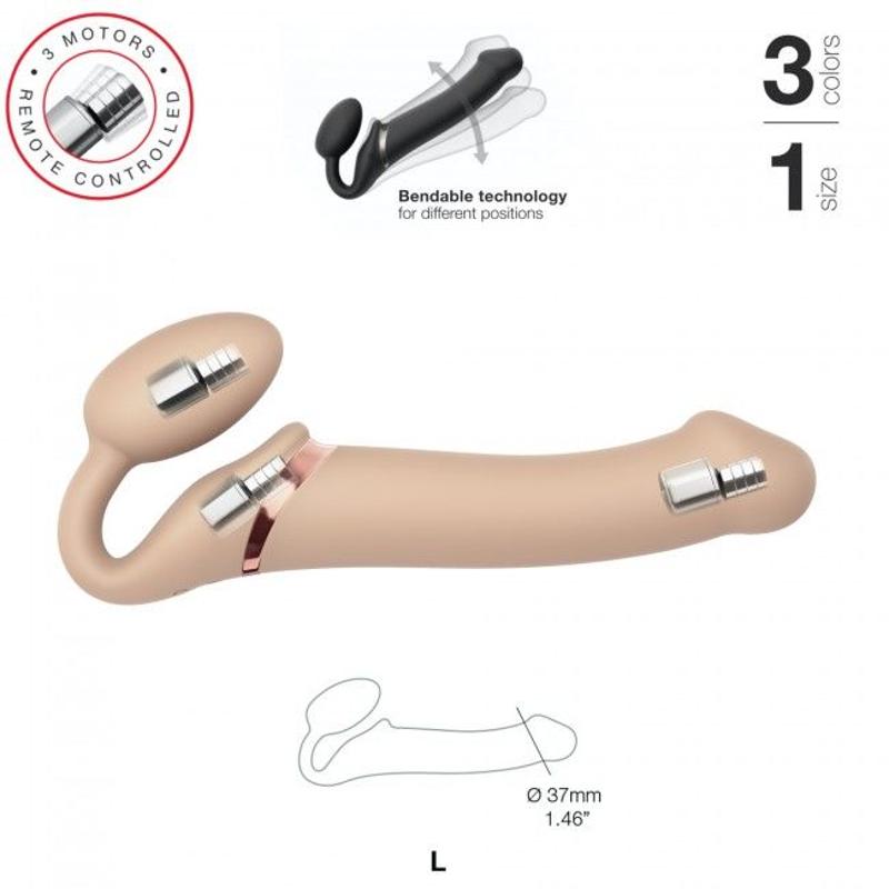 Безремінний страпон з вібрацією Strap-On-Me Vibrating Flesh L, діаметр 4,2 см, пульт ДК, регульований