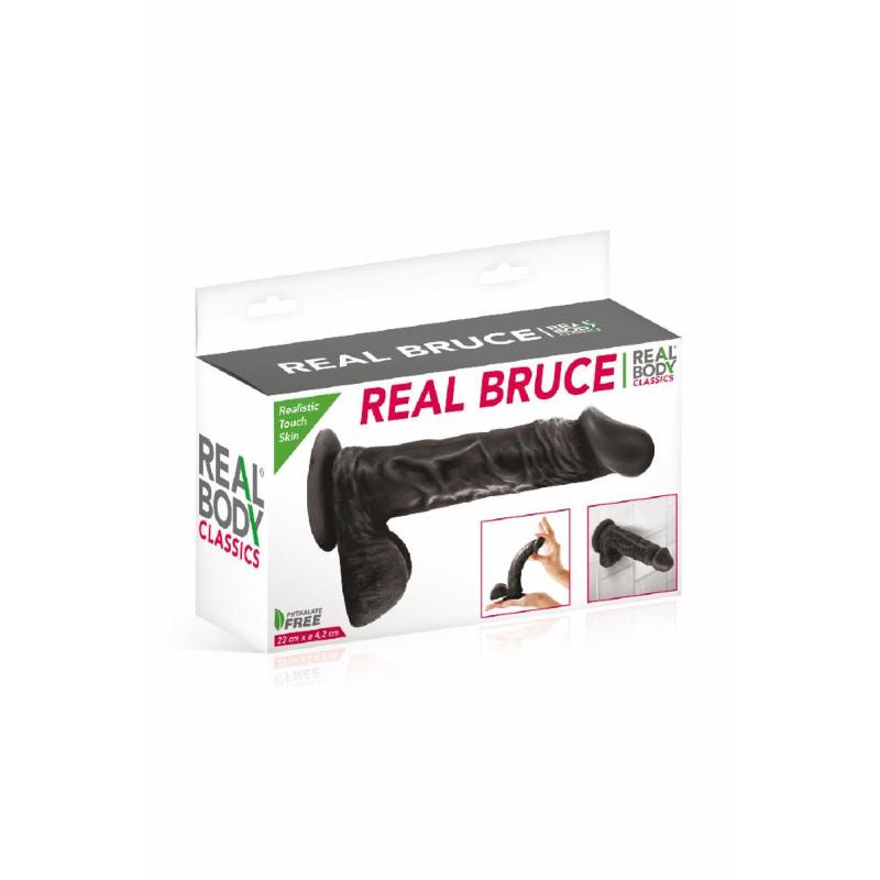 Фалоімітатор на присосці Real Body — Real Bruce Black, TPE, діаметр 4,2 см