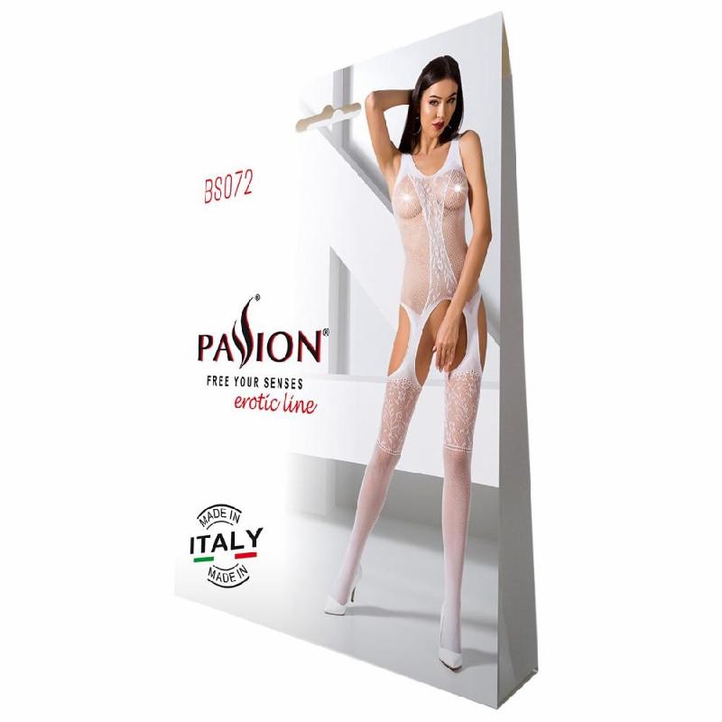 Бодістокінг з імітацією панчіх і ажурною вставкою Passion BS072 white