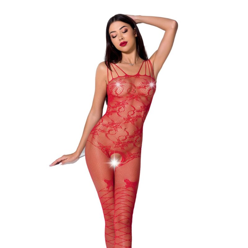 Ажурний бодістокінг з інтимними вирізами Passion BS076 red - зображення 1