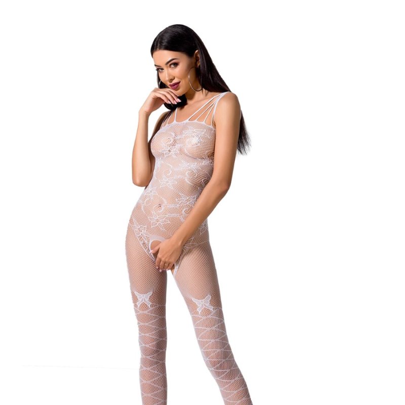 Ажурний бодістокінг з інтимними вирізами Passion BS076 white - зображення 1