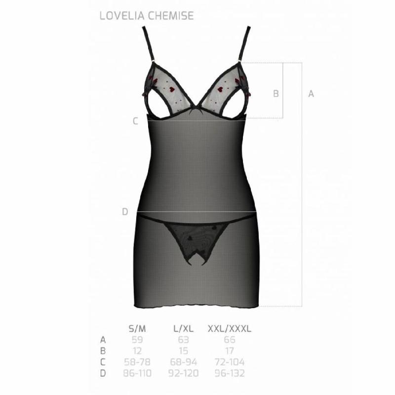 Сорочка з вирізами на грудях, стрінги Passion LOVELIA CHEMISE S/M, black