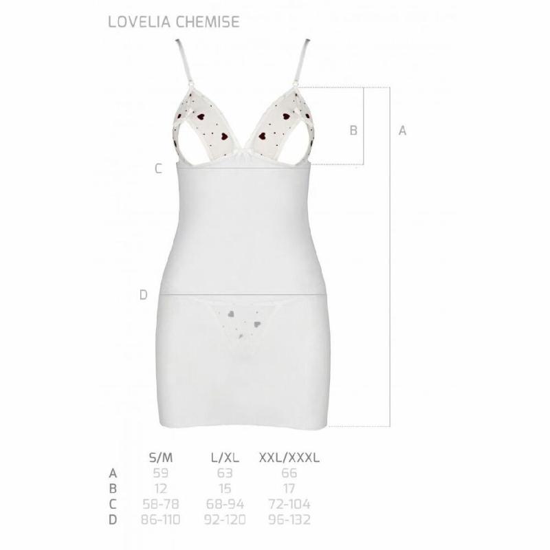 Сорочка з вирізами на грудях, стрінги Passion LOVELIA CHEMISE S/M, white