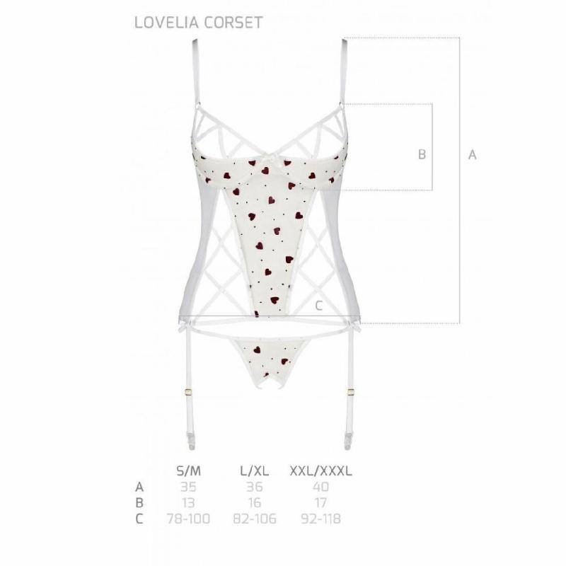 Корсет з підв'язками, стрінги Passion LOVELIA CORSET L/XL, white