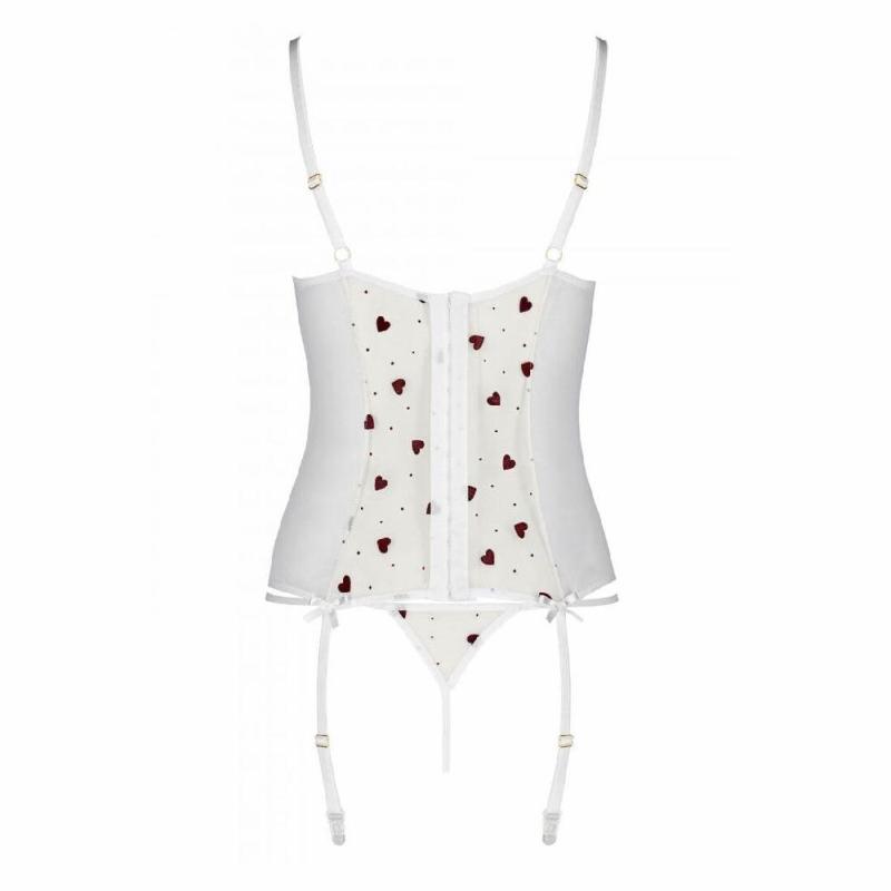 Корсет з підв'язками, стрінги Passion LOVELIA CORSET L/XL, white
