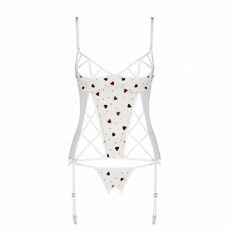 Корсет з підв'язками, стрінги Passion LOVELIA CORSET S/M, white