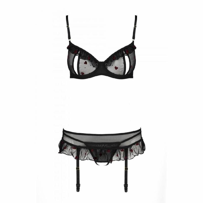 Сексуальний комплект з поясом для панчіх Passion LOVELIA SET S/M, black