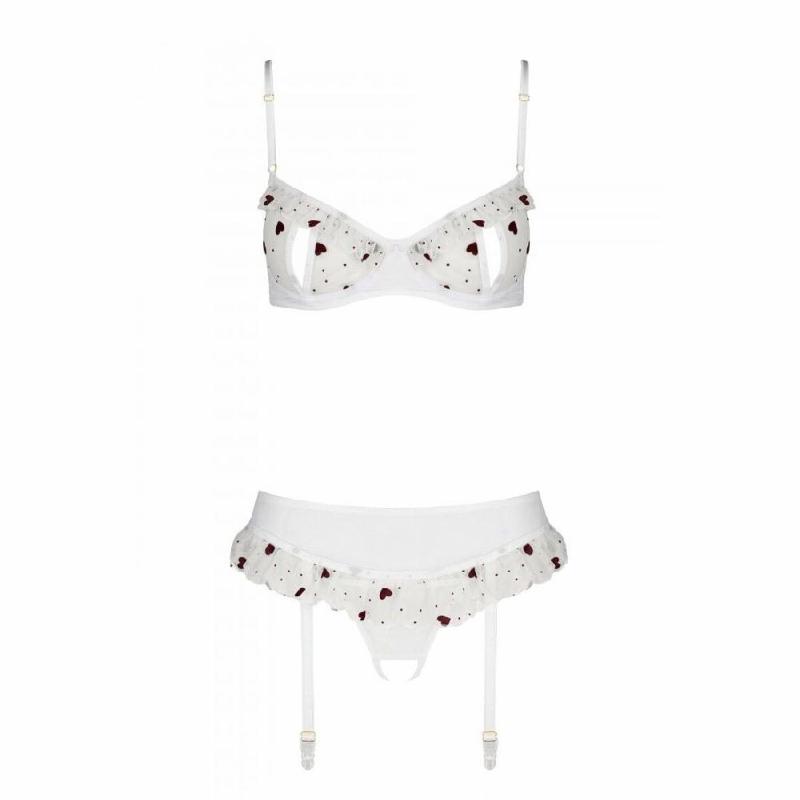 Сексуальний комплект з поясом для панчіх Passion LOVELIA SET S/M, white
