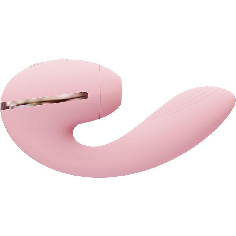 Вакуумний вібратор KISSTOY Tina Mini Pink, вагінально-кліторальний - зображення 1
