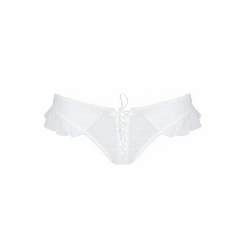 Трусики в горошок, з рюшами та шнурівкою Passion FATIN THONG S/M, white