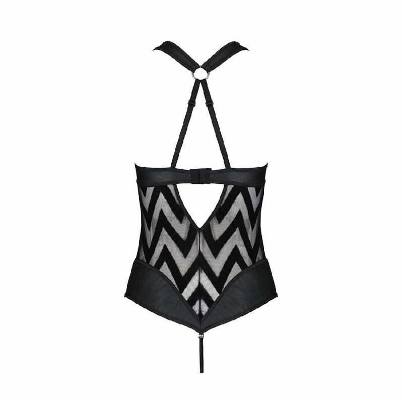Сітчастий боді з халтером та ритмічним малюнком Passion Hima Body L/XL, black