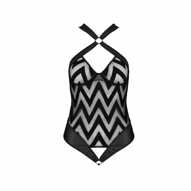 Сітчастий боді з халтером та ритмічним малюнком Passion Hima Body S/M, black