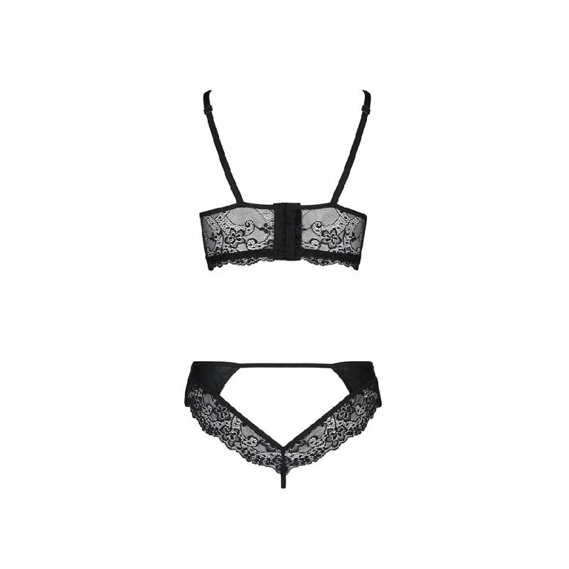 Комплект з еко-шкіри та мережива Passion LOONA SET XXL/XXXL, black, бра і трусики