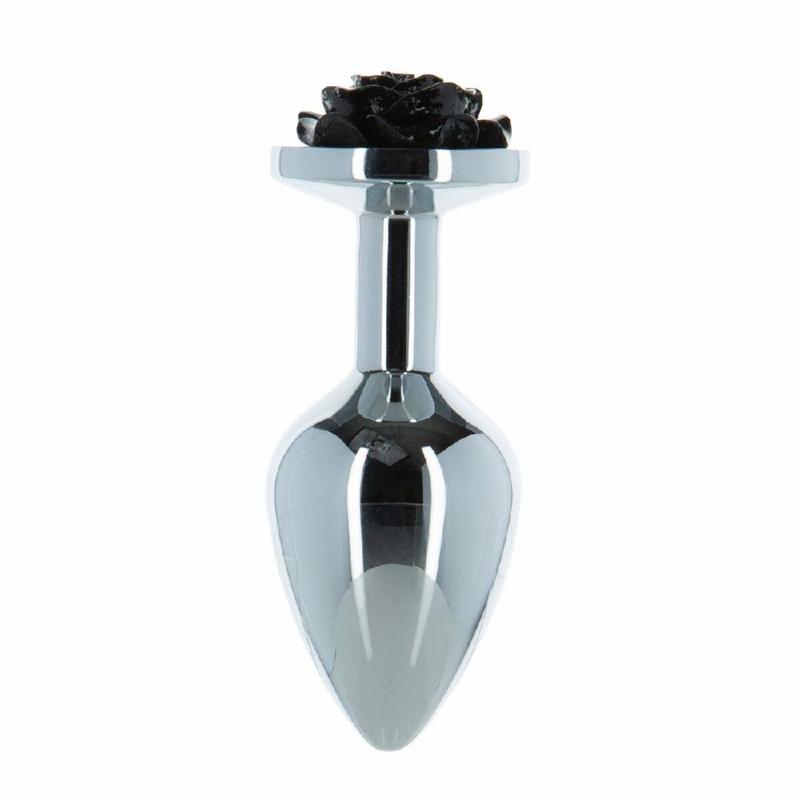 Металева анальна пробка Lux Active з трояндою - Rose Anal Plug - Black, віброкуля в подарунок - зображення 1