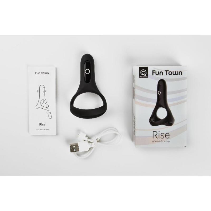 Подвійне ерекційне кільце Fun Town Rise Black, керування зі смартфона