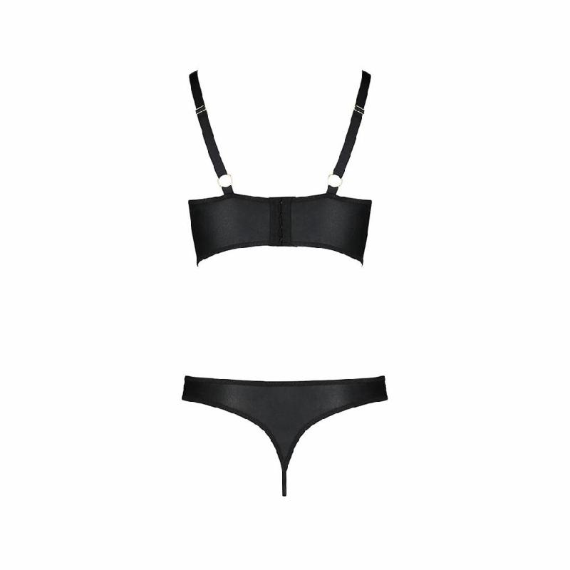Комплект з екошкіри з люверсами та ремінцями Passion MALWIA BIKINI L/XL, black, бра та трусики