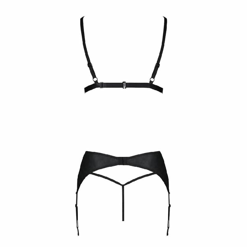 Комплект з екошкіри Passion MILEY SET XXL/XXXL, black, трусики, бюстгальтер, пояс для панчіх