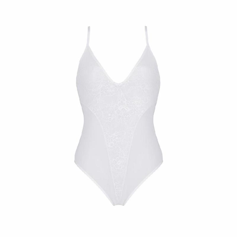 Боді з ажурним декором та відкритим кроком Passion URSULA BODY XXL/XXXL, white