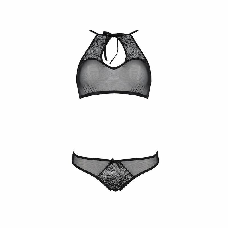 Комплект: бра, трусики з ажурним декором та відкритим кроком Passion URSULA SET XXL/XXXL, black
